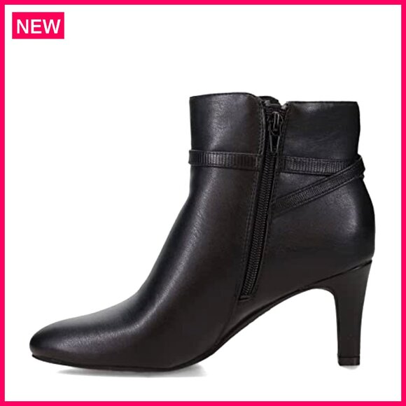 Heeled Ankle Booties with Buckle Accent, Faux Leather, 2.75 Inch Heel - Picture 4 of 7